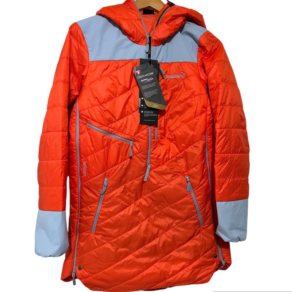 Norrona Lofoten Primaloft80 Anorak Jacket NWT Color:Orange Alert/Blue Fog Small